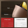 Product with heat and vibration controls labeled, featuring heat level and vibration mode indicators.