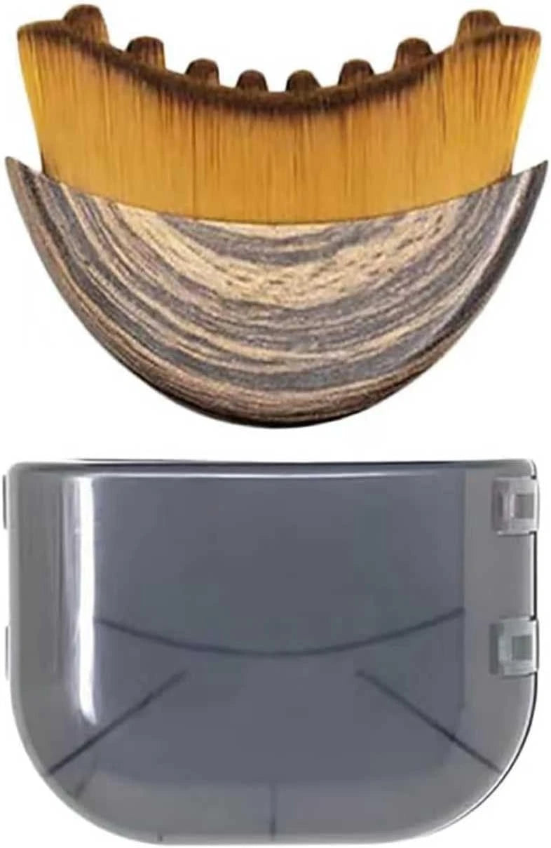 Wooden comb and gray plastic case on a white background