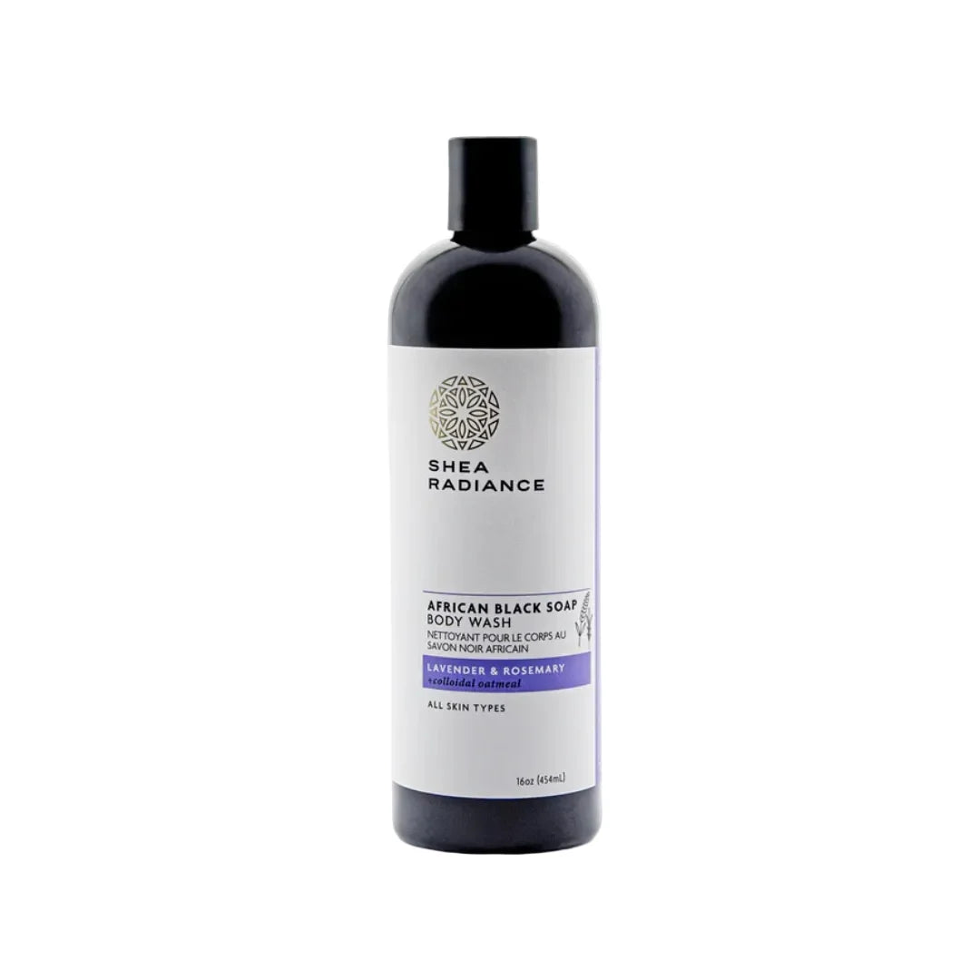 Shea Radiance African Black Soap Body Wash bottle on a white background