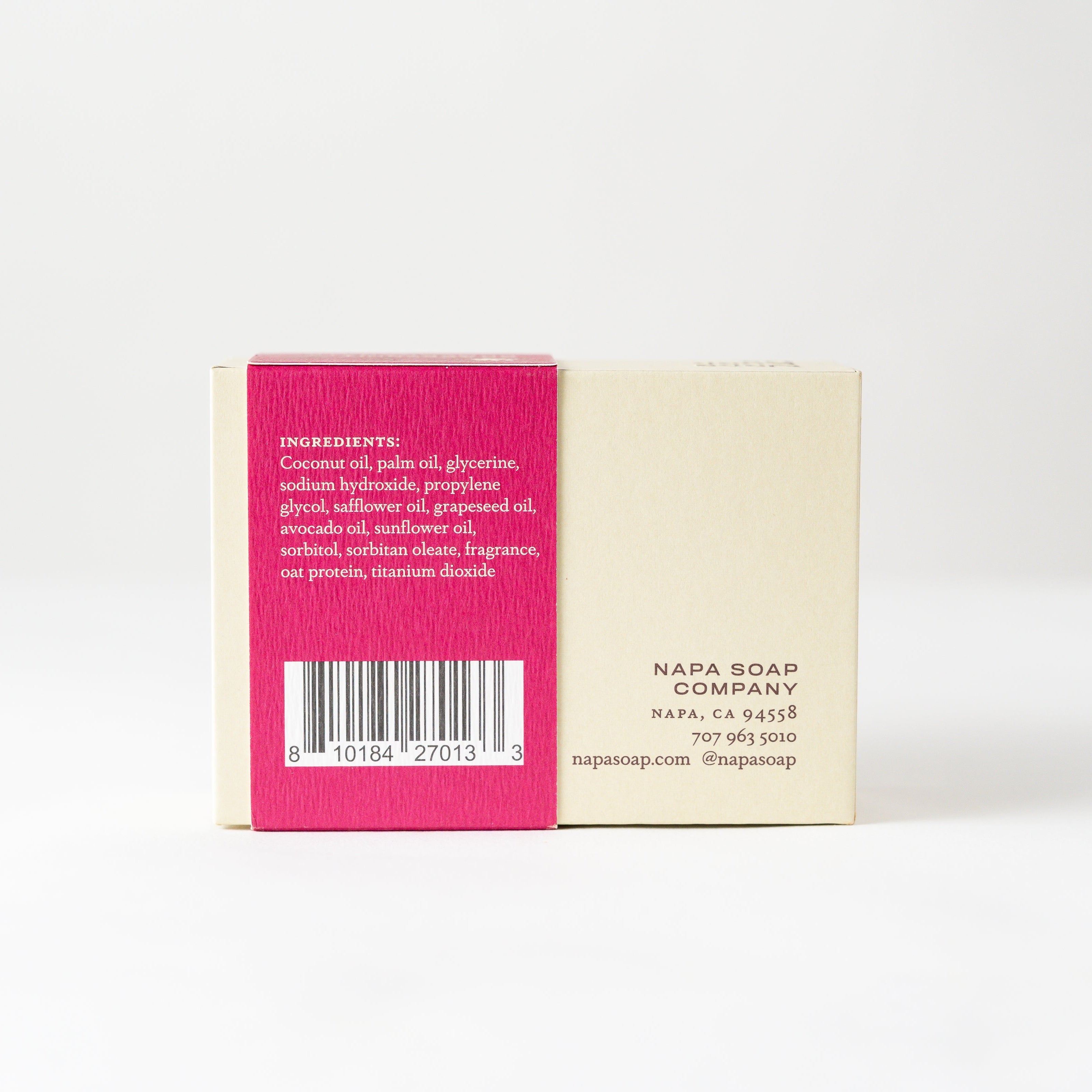 Napa Soap Company soap bar with pink and beige packaging on a white background