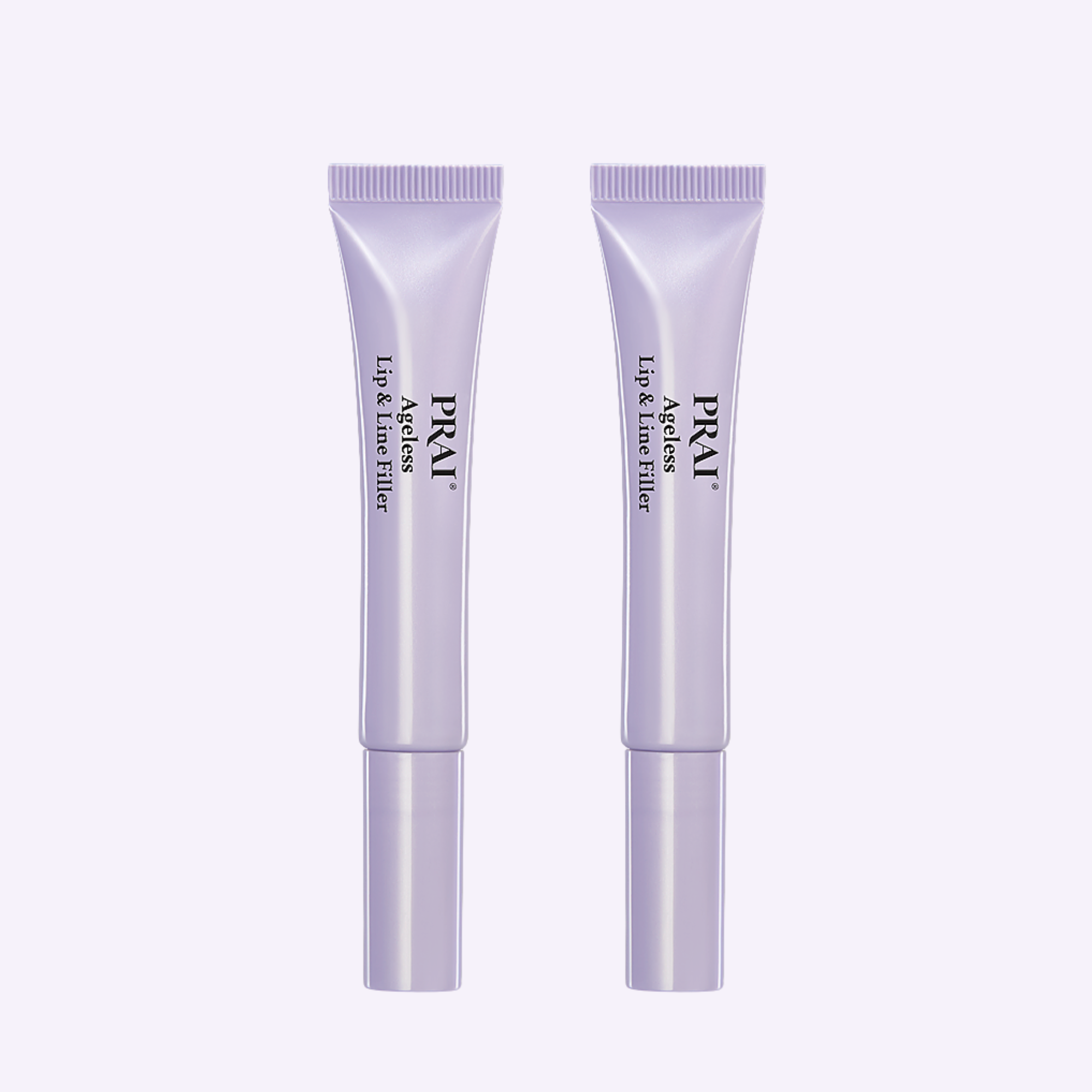 Two tubes of PRAI Angeles Lip & Line Filler on a light purple background