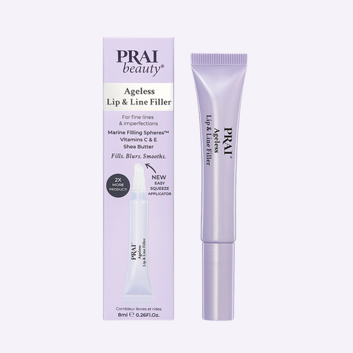 PRAI beauty Ageless Lip & Line Filler packaging and tube on a white background