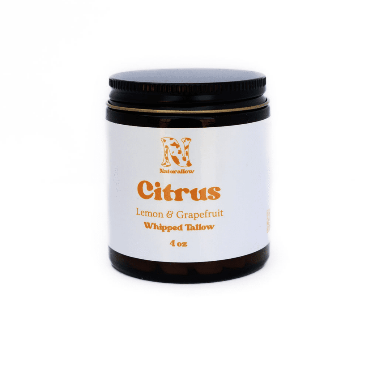 Jar of Citrus Lemon & Grapefruit Whipped Tallow on a white background