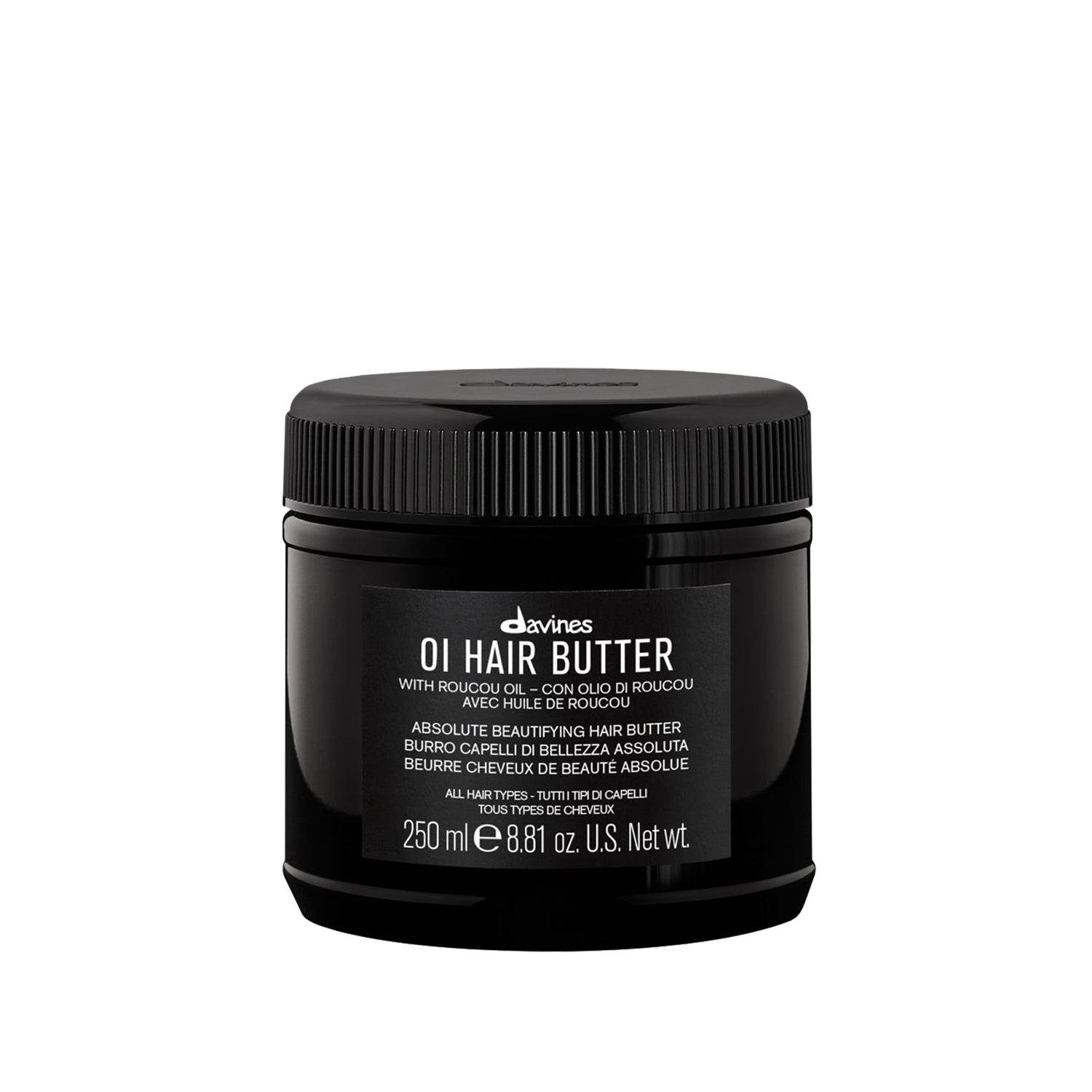 A black jar of divines 01 Hair Butter with white text on the label, set against a plain white background.