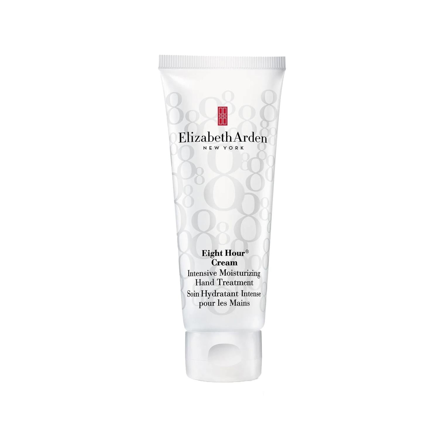 Elizabeth Arden Eight Hour Cream intensive moisturizing hand treatment in a white squeeze tube with a white cap, shown on a plain white background.