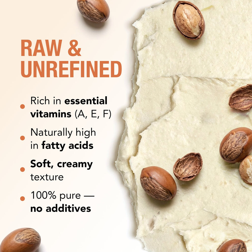 Nuts on a creamy substance with text highlighting its properties.