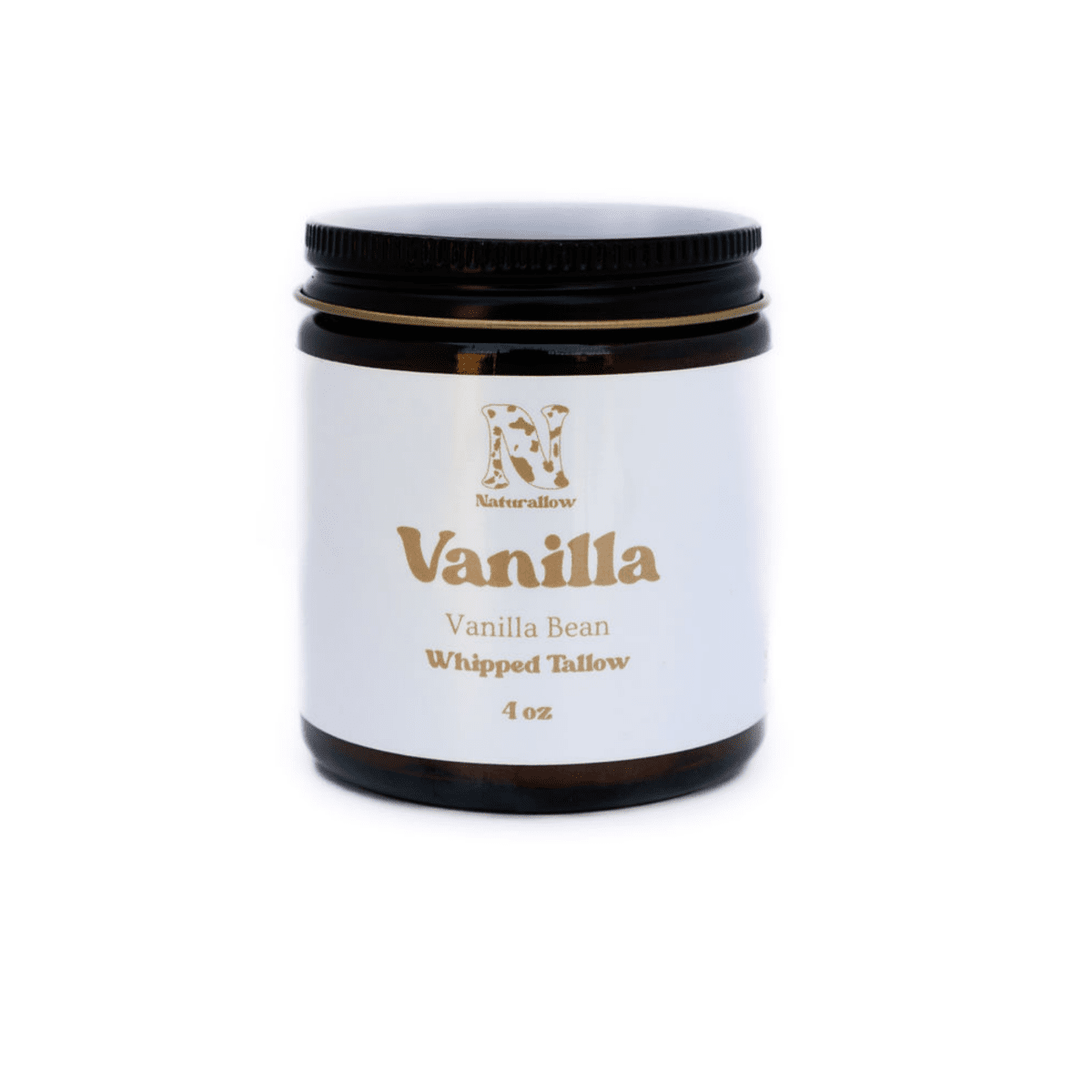 Jar of Vanilla Bean Whipped Tallow on a white background